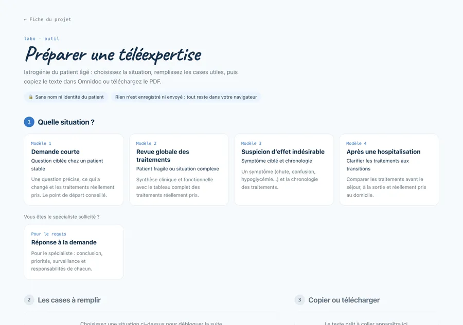 Choix de la situation, qui débloque les cases à remplir