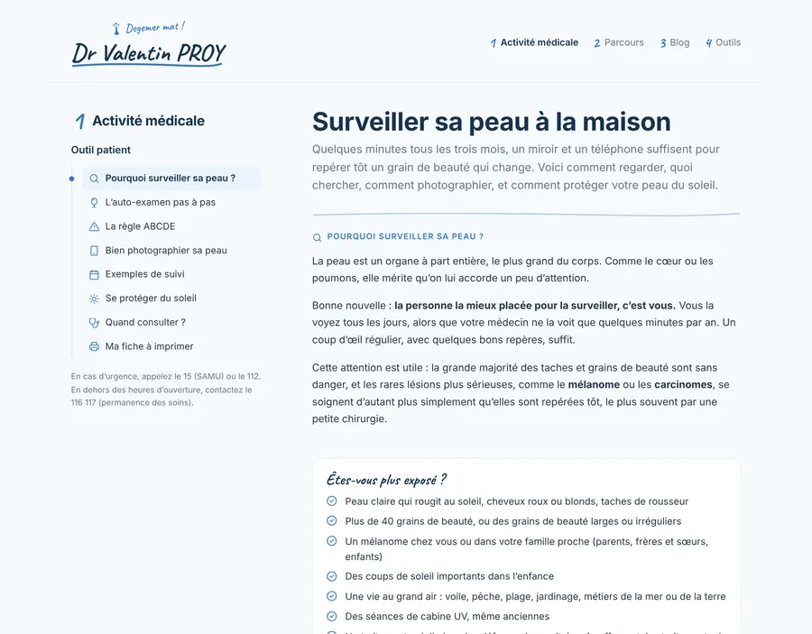 Page patient — introduction et sommaire